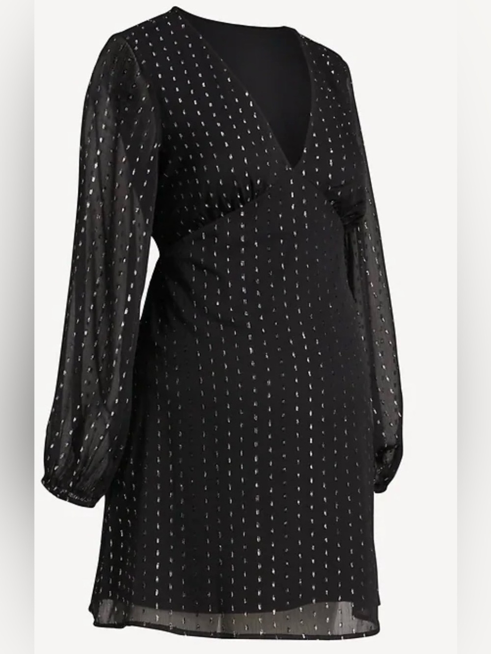Black V-Neck Long Sleeve Dress with Metallic Dot Detail. New with tags!